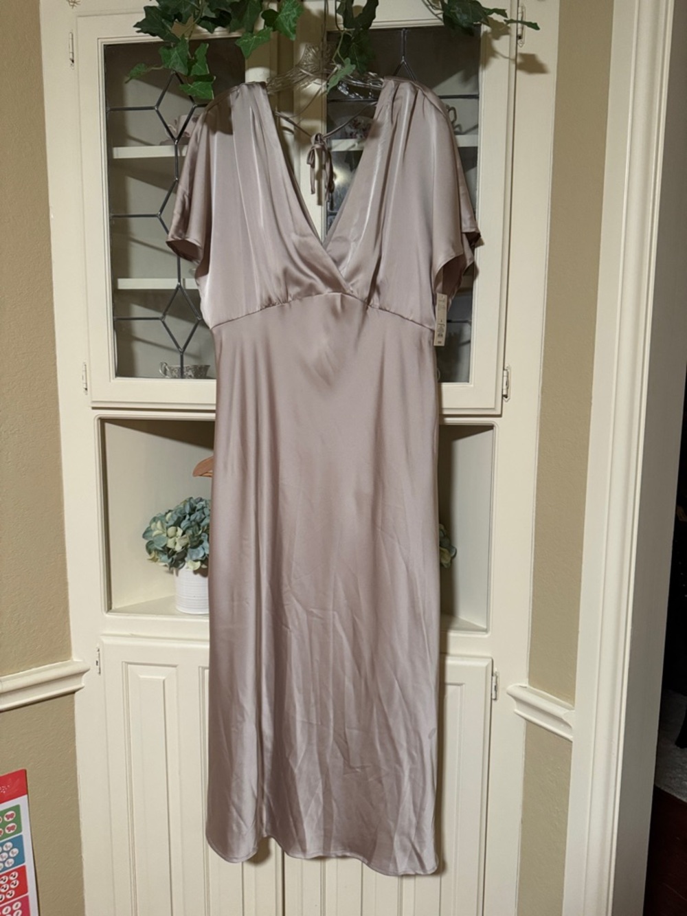 Silky Champagne V-Neck Midi Dress